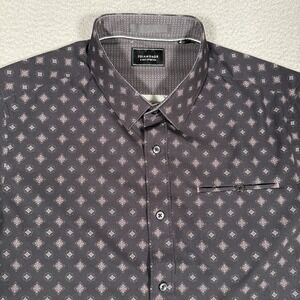 7 Diamonds Shirt Mens Medium Black Geometric 4 Way Stretch Kalahari Preppy Logo
